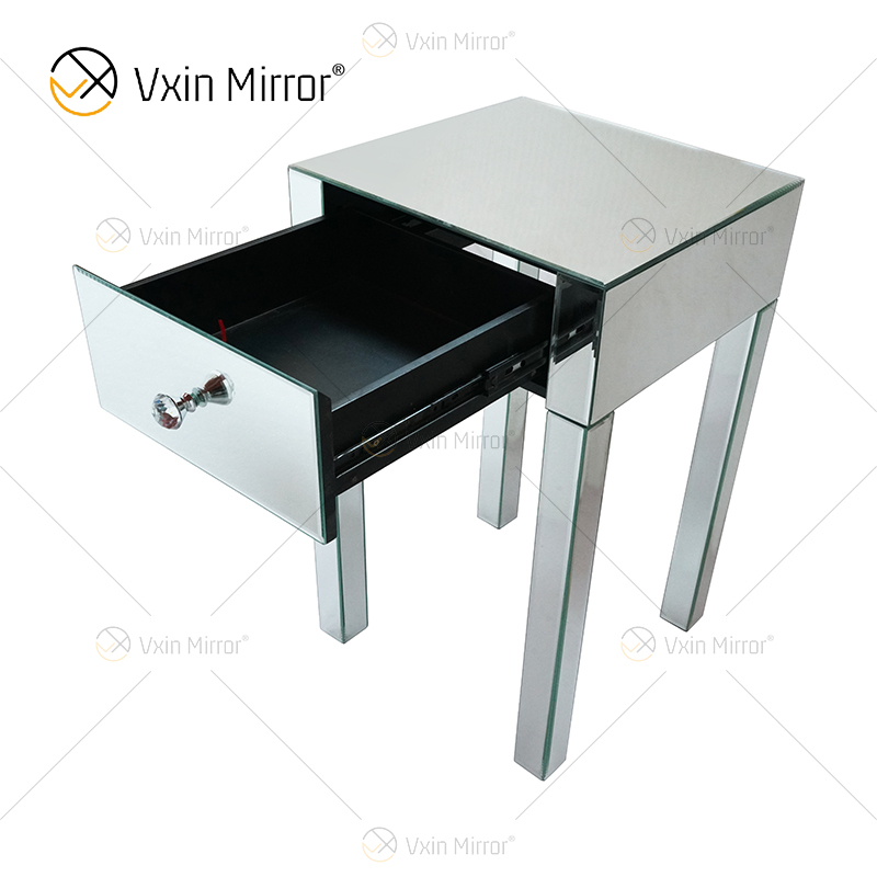 Vanity Modern WXF-046 Silver Furniture Crystal Nightstand With 1 Drawers Mirrored Bedside Table