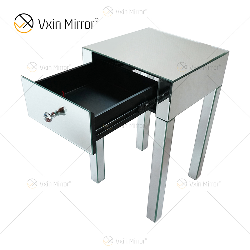 Vanity Modern WXF-046 Silver Furniture Crystal Nightstand With 1 Drawers Mirrored Bedside Table