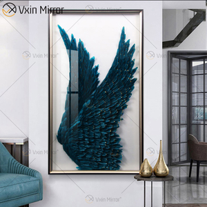 Modern Decorative Picture of Round Feather WXPP-69 3D Angel Feather Wings Decor Paintings on The Wall for Living Room Framed