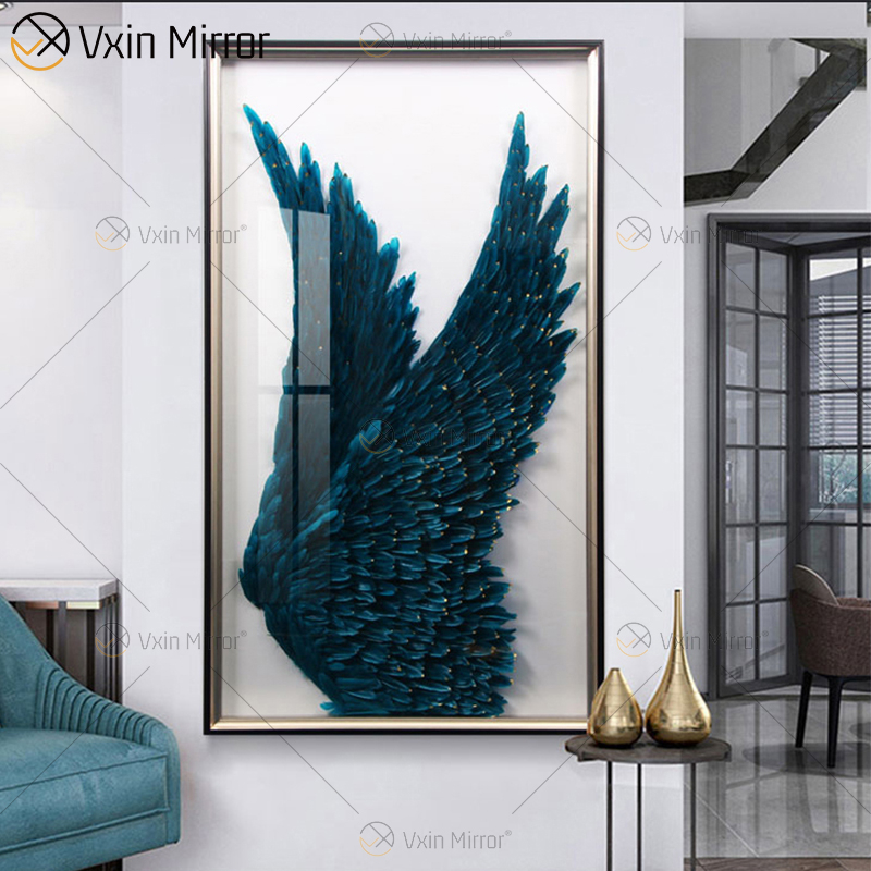 Modern Decorative Picture of Round Feather WXPP-69 3D Angel Feather Wings Decor Paintings on The Wall for Living Room Framed