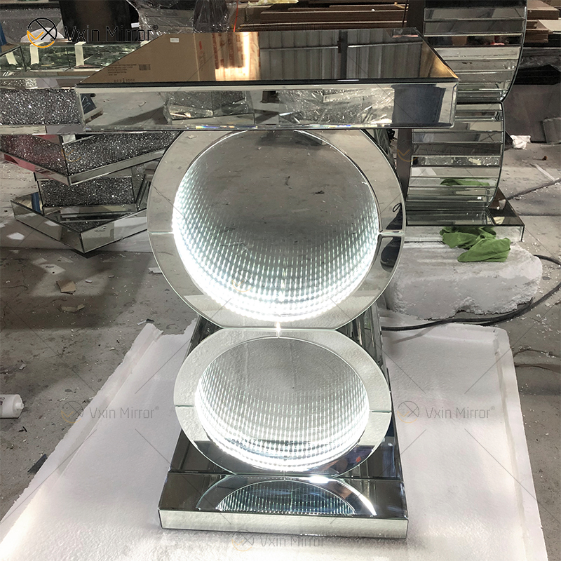 Silver Table LED 3d CoffeeTable Illuminated Infinity Mirror Tunnel Sparkle Mirrored O Shaped Console Table Side Table WXF-290