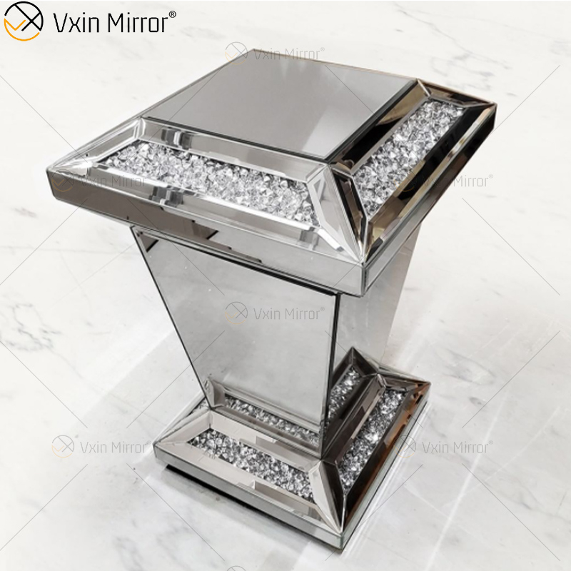 Vxin Mirror WXF-725 Modern Rectangle Diamond Mirrored Side Table 3d Mirror End Table for Living Room