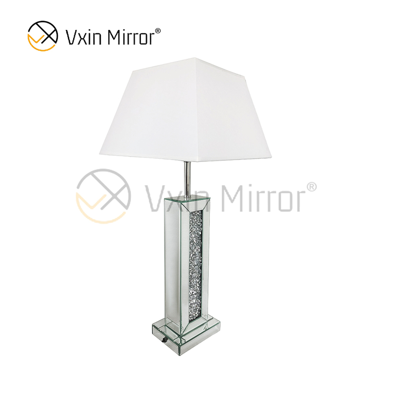 China Supply WXTL-006 Modern Bedroom Silver Crushed Mirror Lamp With Lampshade