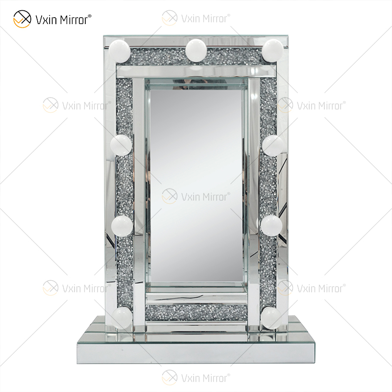 CRYSTAL SPARKLE DIAMOND CRUSH MIRRORED BEVELLED HOLLYWOOD MIRROR 9 BULB MAKE UP DRESSING TABLE WXDL-176