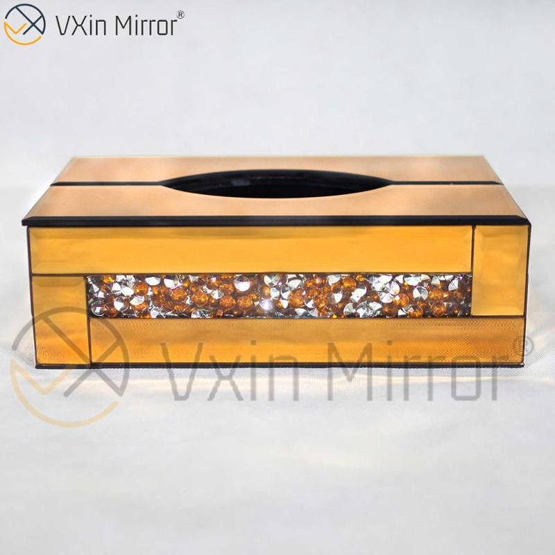Vxin Mirror WXB-001 Brown Luxury Glass Crushed Diamond Tissue Box Mirror Tissue Box