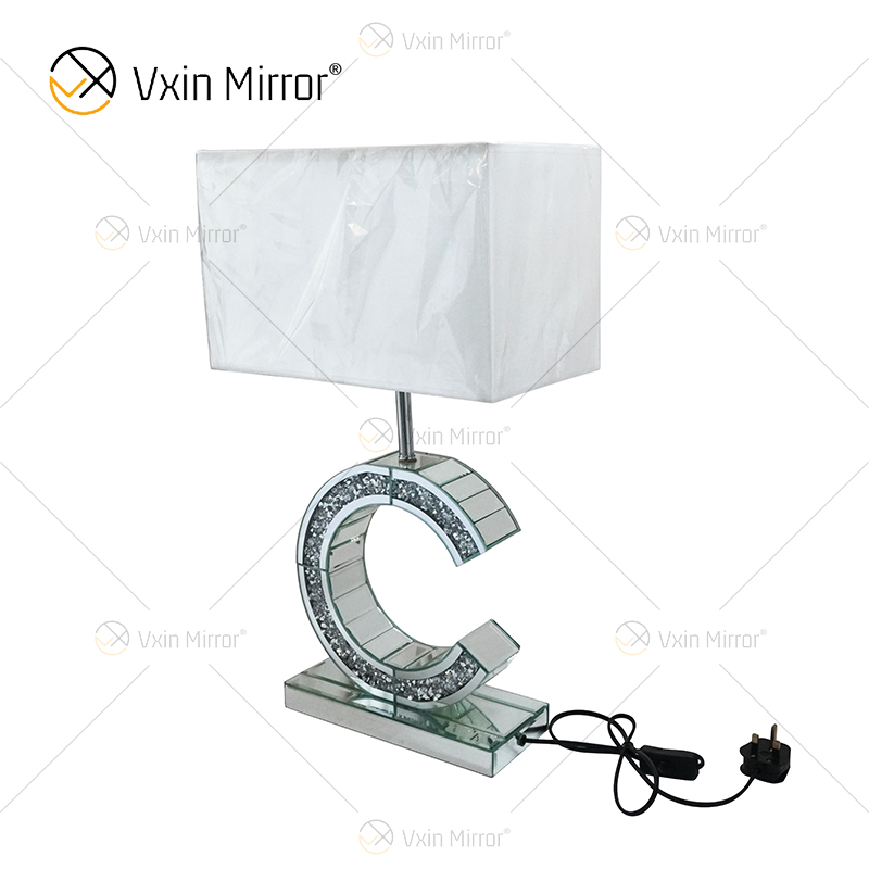 Modern Style WXTL-02 Silver Crushed Crystal Mirrored C Shape Table Lamp For Bedroom Mirror Lamp