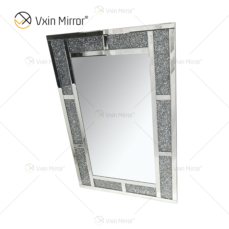 Rectangle Popular WXM-1787 Wall Decor Silver Crushed Diamond Wall Hanging Mirror