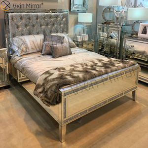 Cheap WXWF-698 Mirror Furniture on Bedroom Silver And Black Mirrored Modern Style Bed