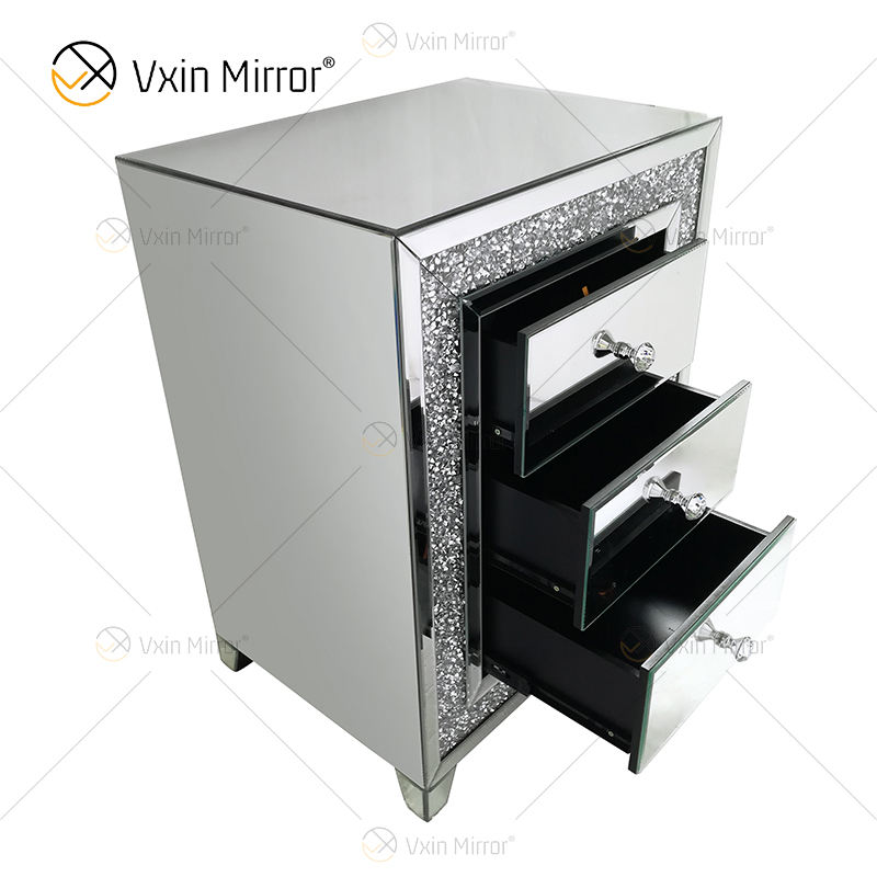 mirrored black nightstand