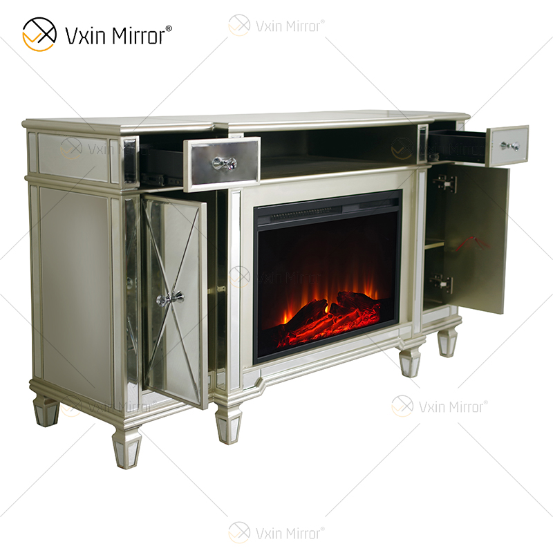 Kellington Mirrored Fireplace Media Console Electric Fireplace Mirrored Fireplace TV Stands Cabinet WXF-413