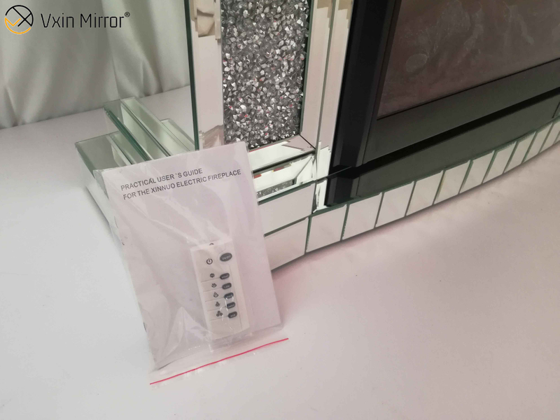 Modern Home Decor Living Room Mirror Fireplace Sparkle Diamond Crush Mirrored Furniture Electric Fireplace WXWF-044