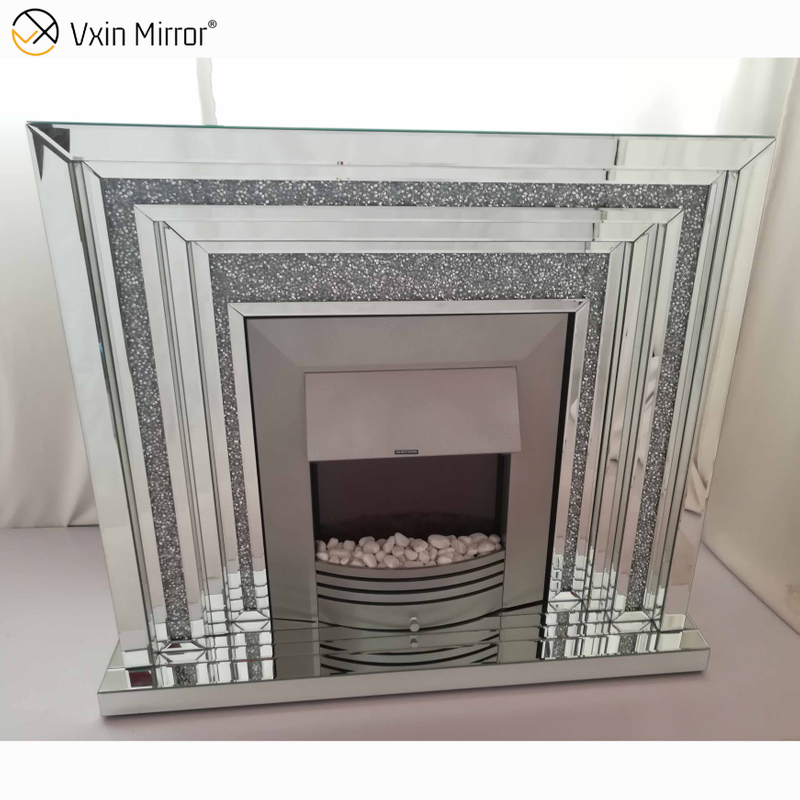 Modern Home Decor Living Room Mirror Fireplace Sparkle Diamond Crush Mirrored Furniture Electric Fireplace WXWF-044