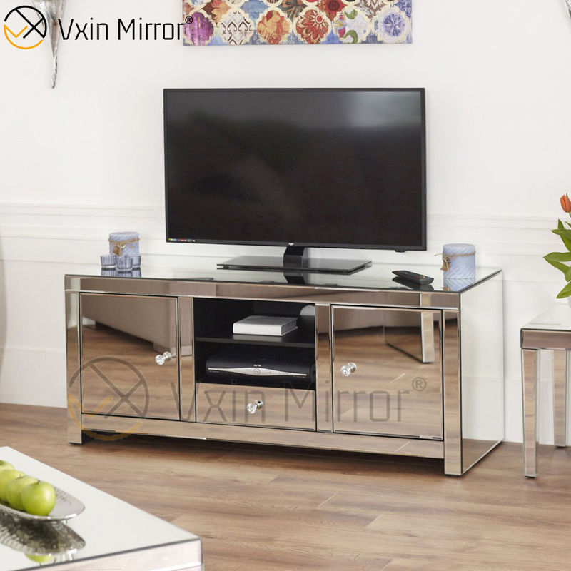 Mirror Glass Furniture Modern Mirrored TV Stand Cabinet