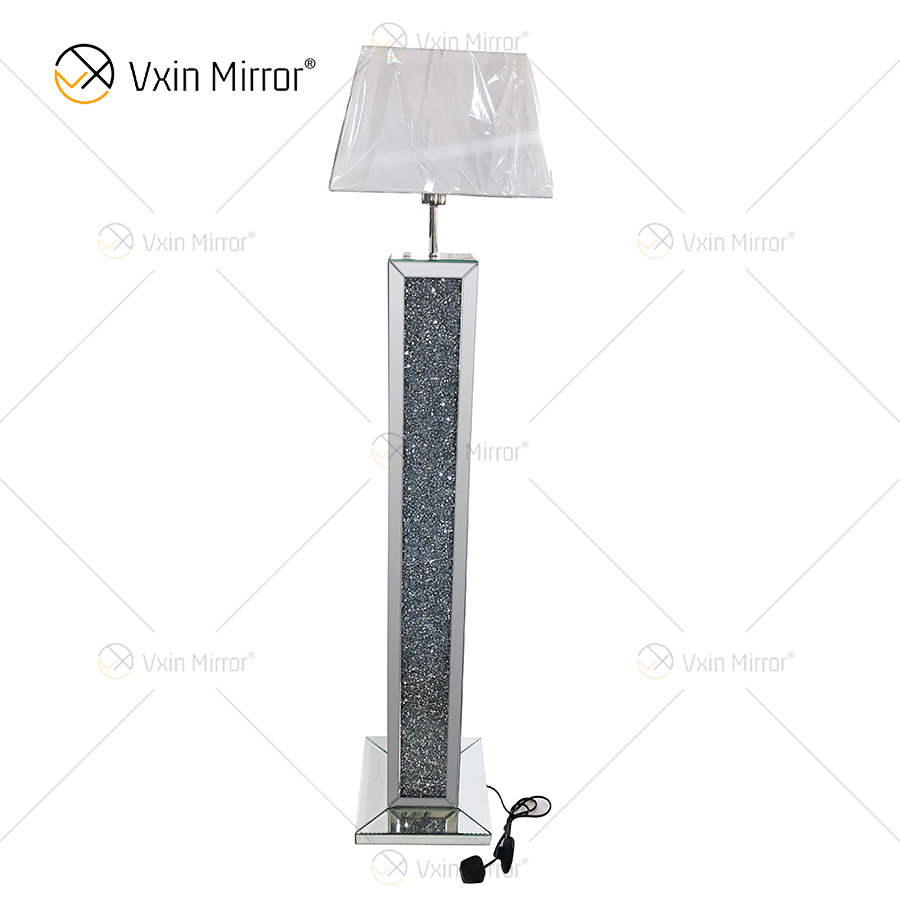 WXFL-032 Living Room Silver Crystal Floor Standing Lamp with Lampshade for Hotel Mirror Lamp