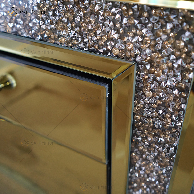 Luxury Decor WXF-099 Gold Mirored Crushed Diamond Cupboard Cabinet With Muti Drawers