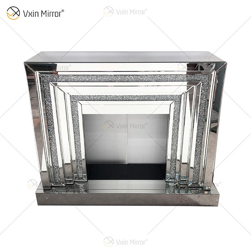 WXWF-1093 Floating Sparkle Crystal Diamonds Mirror Fireplace with Inserts in Hot Sell Customizable