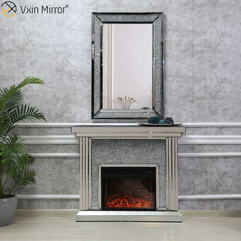 Home Decor Crushed Diamond Modern Mirror Fireplace