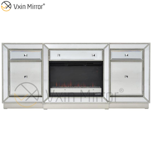 Vxin Mirror Furniture Crushed Diamond Champagne Mirrored Fireplace TV Stands Cabinet Stands with Crystal Insert