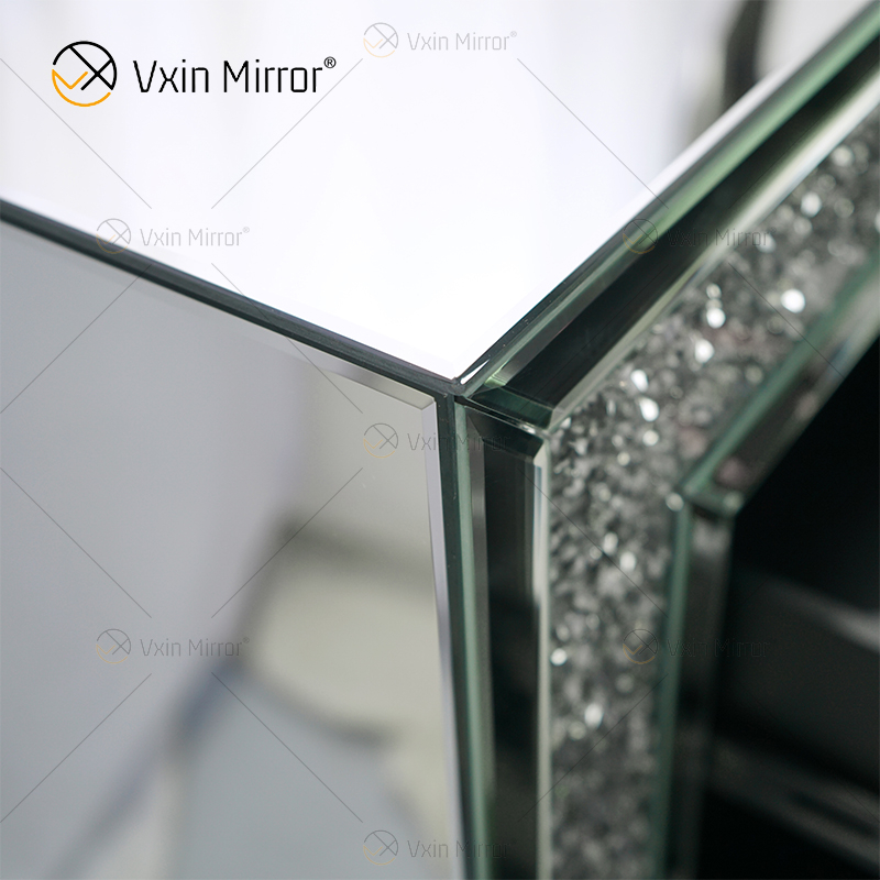 Vxin Mirrored Silver Crushed Diamond Nightstand Bedside Cabinet With 5 Drawer