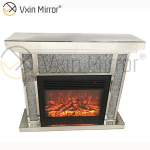 Home Decor Indoor Luxury Crystal Crushed Diamond Mirror Fireplace with Hot Wind Insert In Living Room Furniture WXWF-042