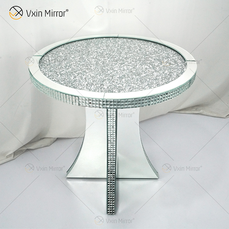 Luxury Hallway Crushed Diamond Crystal Mirror Cabinet Round Silver Mirrored Bedside Table Sofas Coffee Table Furniture WXF-145