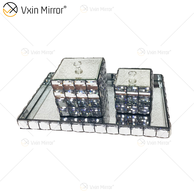 Factory Supply Sets Furniture WXML-004 Two Colors Silver Brown Mirrored Tray with Jewelry Box Wall Decor