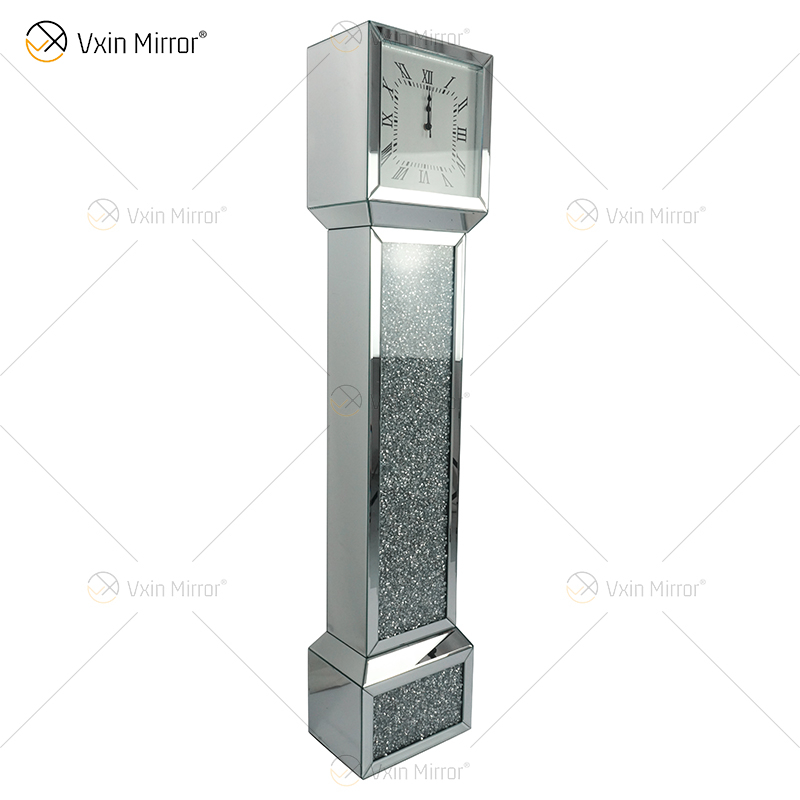 Mirrored Clock WXMC-053 Crushed Diamond Silver Elegant Grandfather Clock