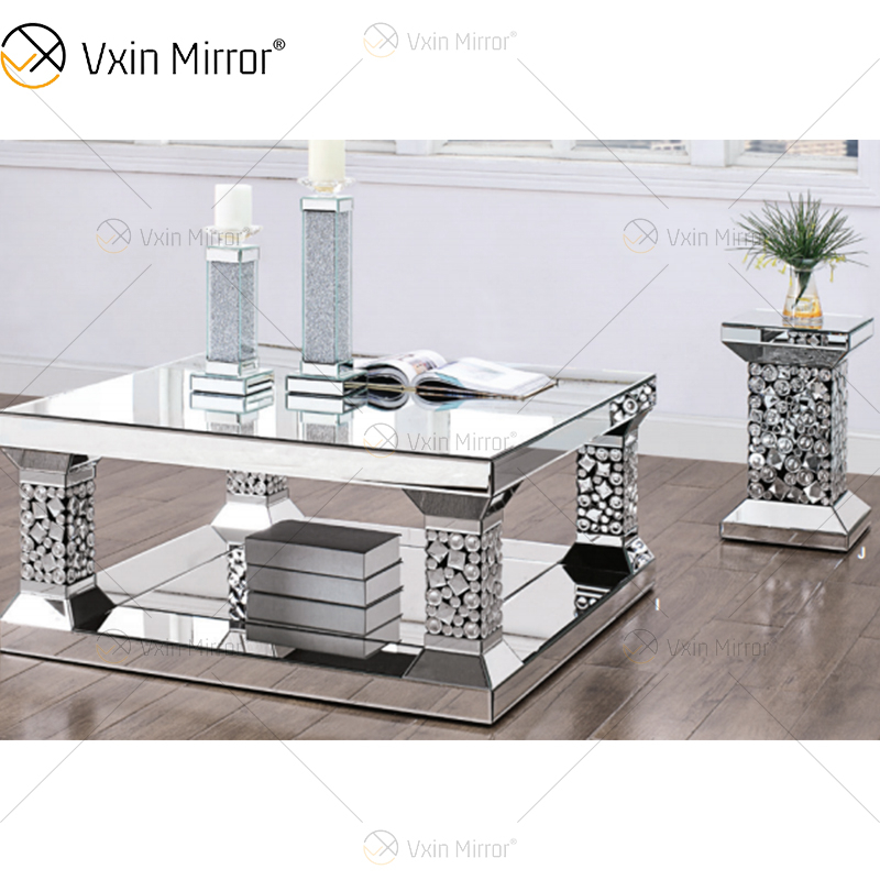 Acrylic Suit Top Quality Silver Large Crystal Wall Mirror Side Table Coffee Table Living Room Crystal Sets