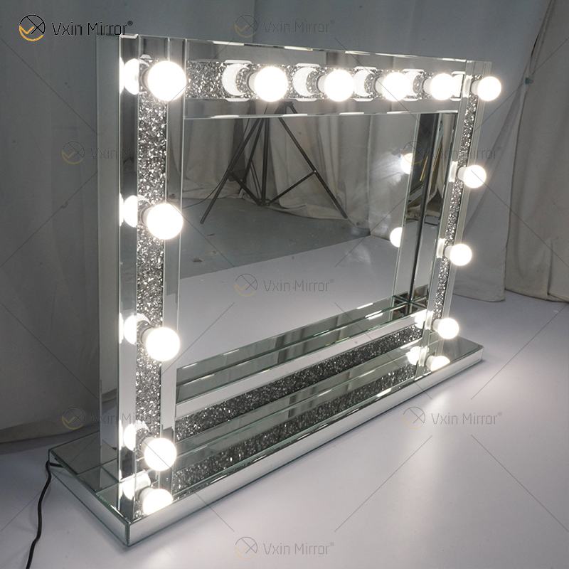 Venetian Styles WXDL-105 Silver Crystal Lighted Dressing Table Mirror with 12 Bulbs for Living Room Sofas