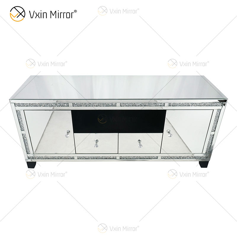 mirrored glass tv stand