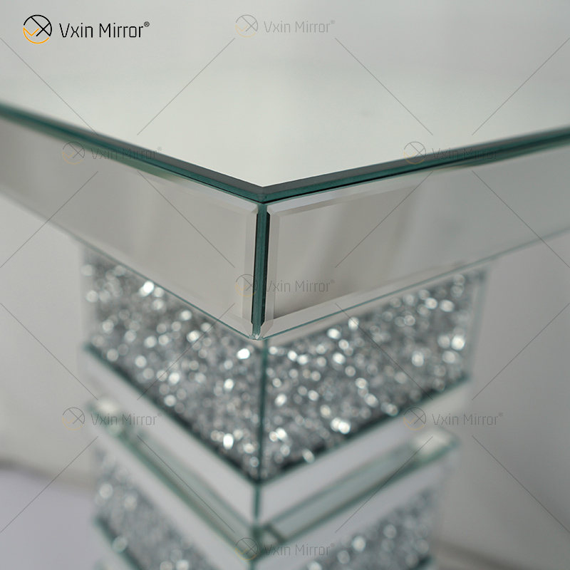Vxin Elegant WXF-135 Home Decor Crushed Diamond End Table Silver Mirror Furniture Side Table