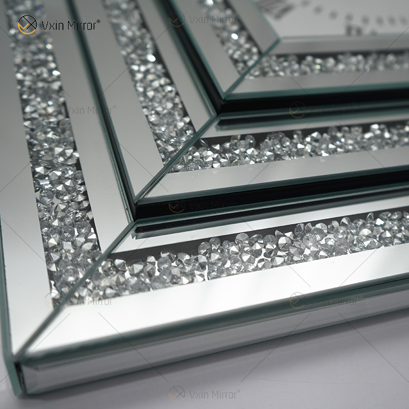 Hot Sale Mirrored Clock WXMC-078 Crushed Diamond Silver Wall Decor Elegant Square Clock