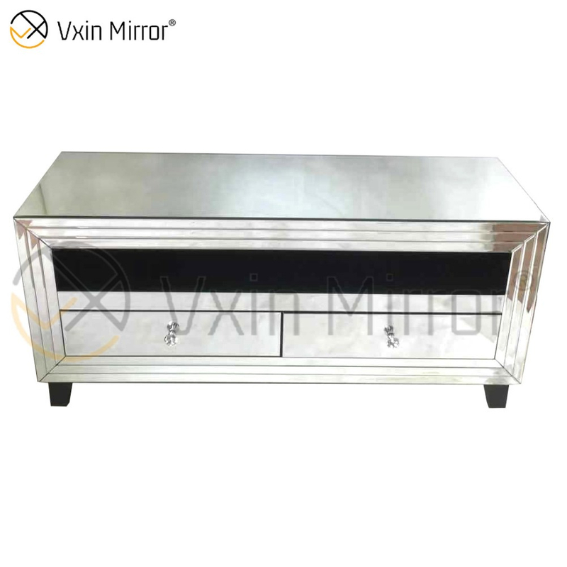 Vxin Mirror Furniture Modern Crushed Diamond Silver Mirror Fireplce TV Stands with 2 Door