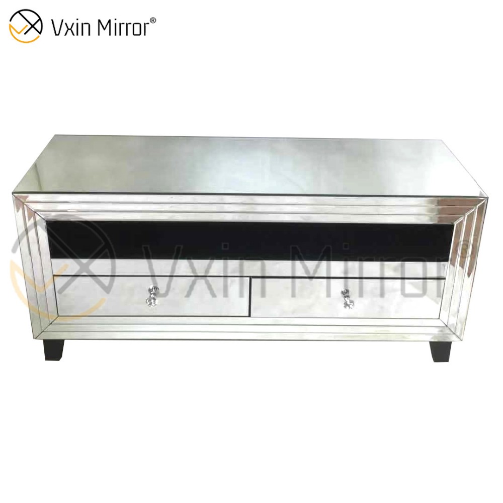 Vxin Mirror Furniture Modern Crushed Diamond Silver Mirror Fireplce TV Stands with 2 Door