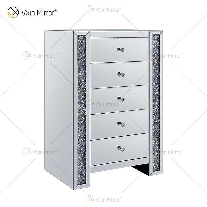 Furniture 3 Drawer Mirror Nightstand Table Cabinets Decorative Storage Cabinet