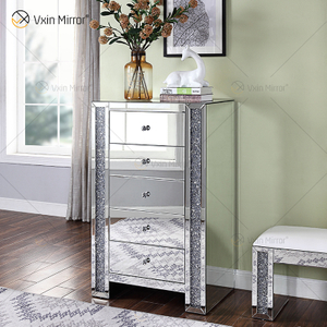Modern Europe WXF-719 Five Drawer Tollboy Silver Crushed Diamond Frame BedsideTable Mirror Bedside Table