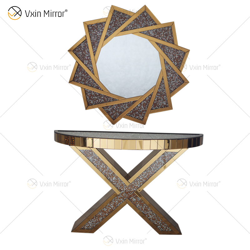 Factory Supply Vxin Modern Home Decor Luxury Crush Diamond Mirrored Console Table with Mirror