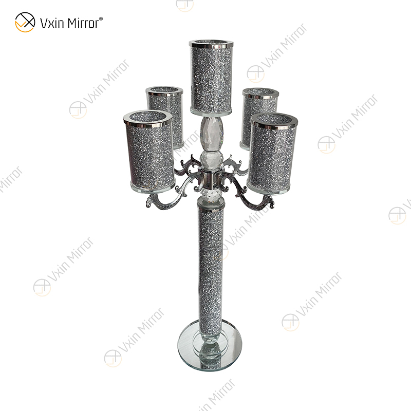 Customizable Name Modern Elegant VX-09 Silver Crystal 75 Light Mirrorr Candle Holder for Home Wedding