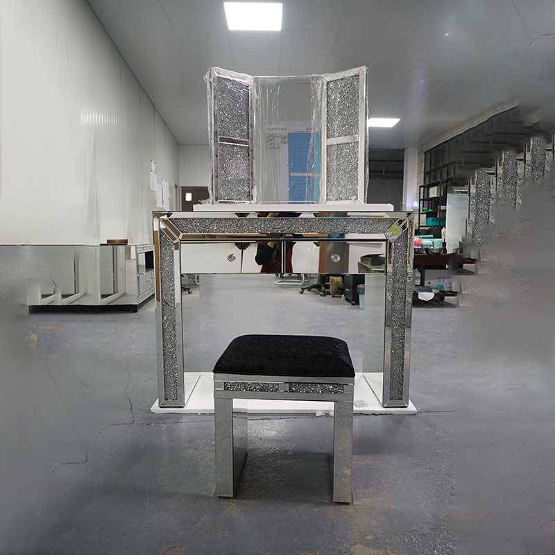 Hot Sale Modern Designs for Bedroom Dressing Table Set with Mirror And Stool Silver Luxury Dressing Table