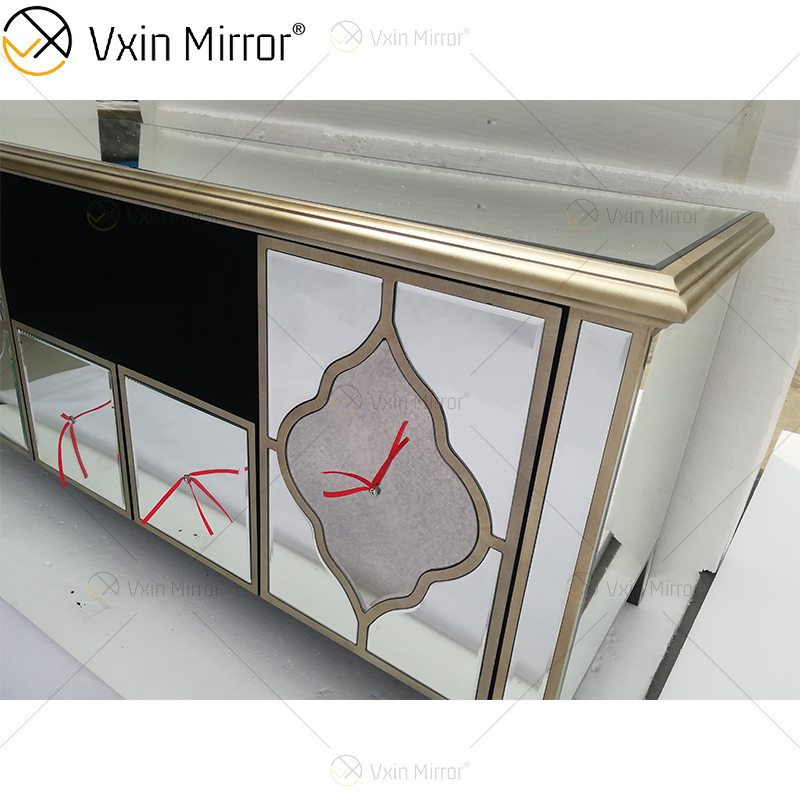 Ornate Berlin Furniture WXF-680 Anti Champagne Gold TV Stands Cabinet With 2 Drawers & Doors