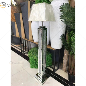 Classic Living RoomSilver Modern Crushed Diamon Floor Standing Lamp with Lampshade Mirror Lamp