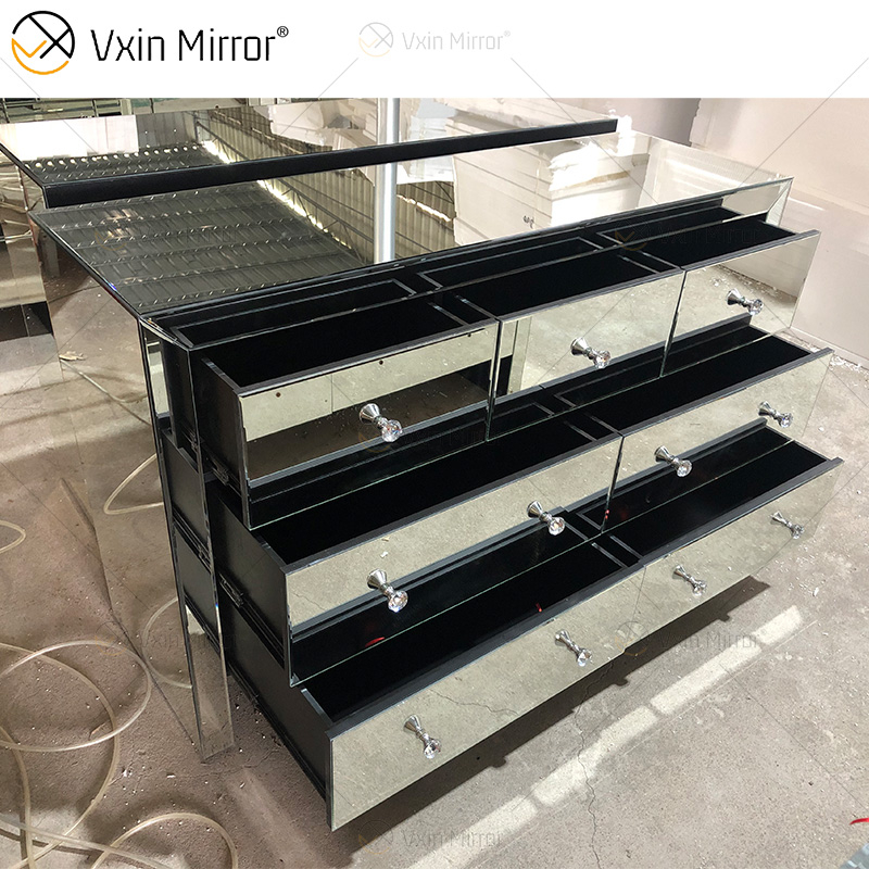 Classical Style Cabinet WXF-817 Silver Modern Muti Drawers Mirored Cupboard Customize Size
