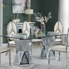 Wholesale 2021 New Design Crushed Diamond Round Silver Dining Furniture with Chairs Toughened Glass Table Top Dining Table