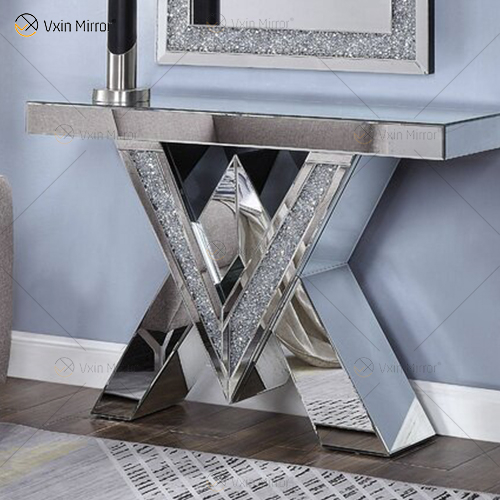 2022 New Products Designer Console Table Crushed Diamond Crystal Mirrored Console Tables