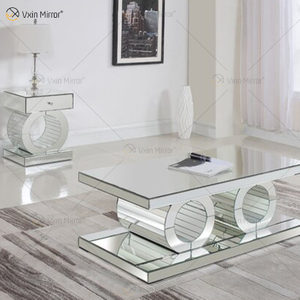 Vxin 3D Sparkling Simple Modern Glass Coffee Table Geometry Mirrored Coffee Table Silver Covered for Living Room