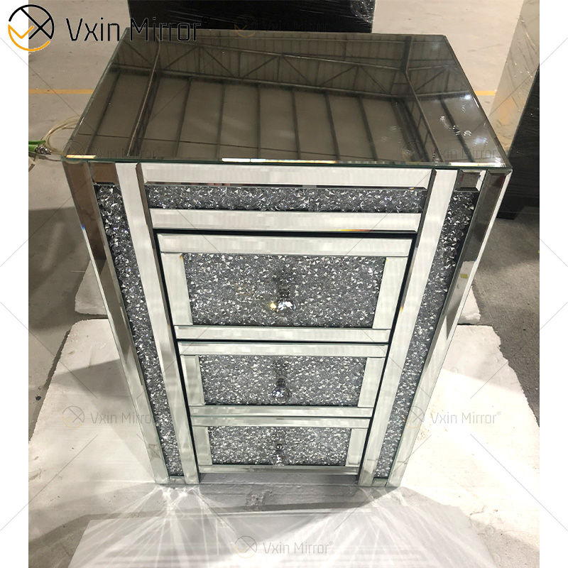 WXF-159 Mirrored Bedside Tables Cabinet 3 Drawers Mirror Nightstand Side Table