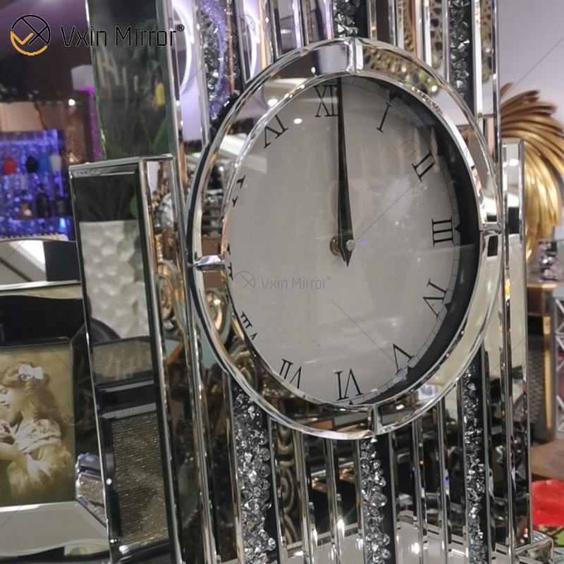 Factory New Design WXMC- Crystal Silver Mirror Rectangle Table Clock