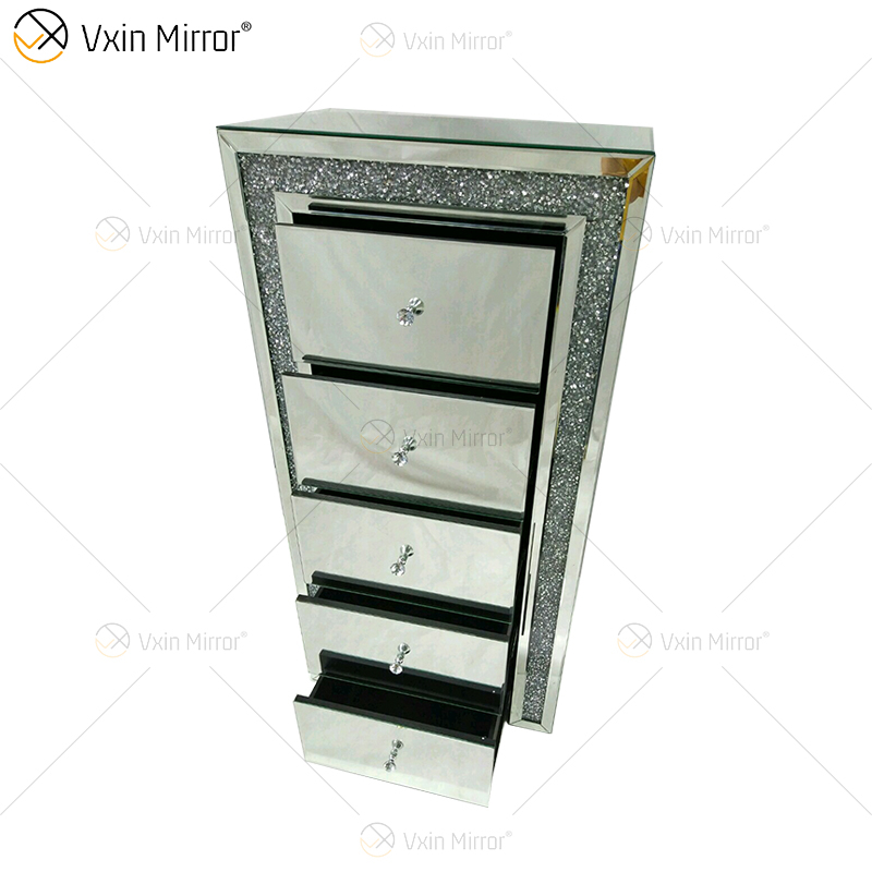 Vxin WXF-265 Several Drawer Tall Boy Silver Crystal Mirror Nightstand Bedside Table Customized Color Mirrored Bedside Table