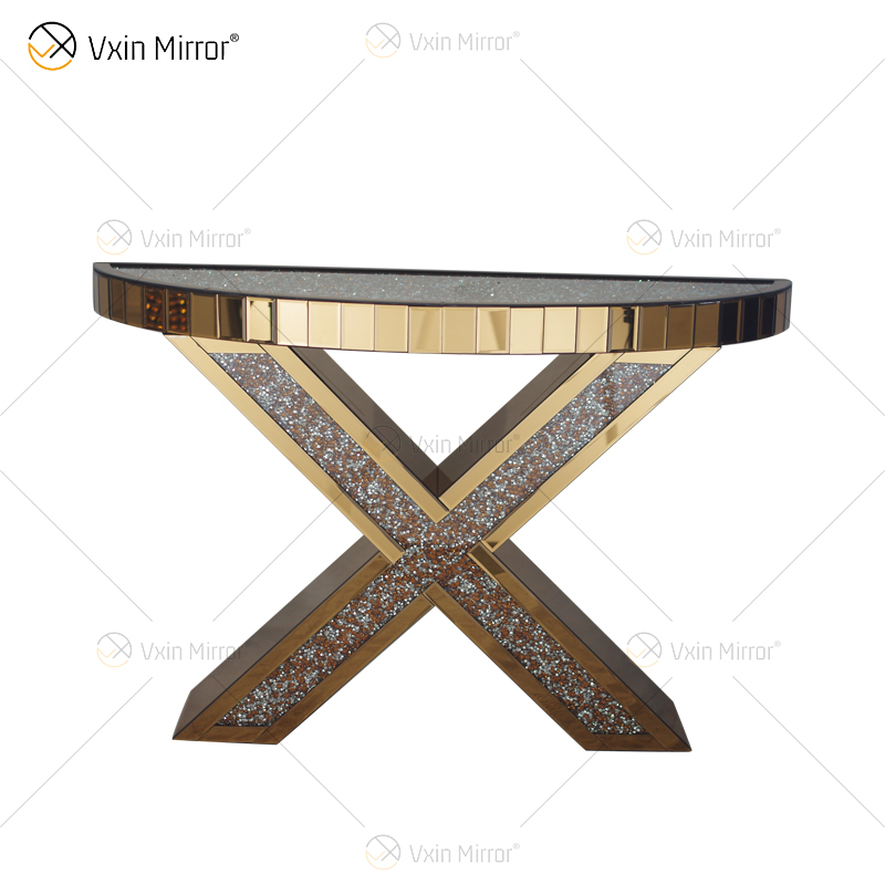 Elegant French Style Crushed Diamond Mirror Console Table
