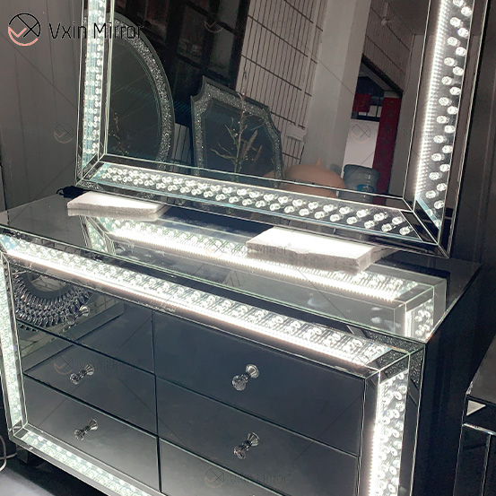 WXM-1176&WXF-2139 LED Furniture Set Octagonal Beads Fashion Simple Makeup Mirror Mirror Cabinet 6 Drawers